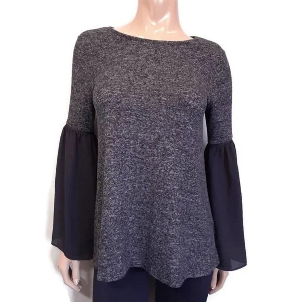 Design Lab Lord & Taylor Gray Blouse with Sheer Sleeves